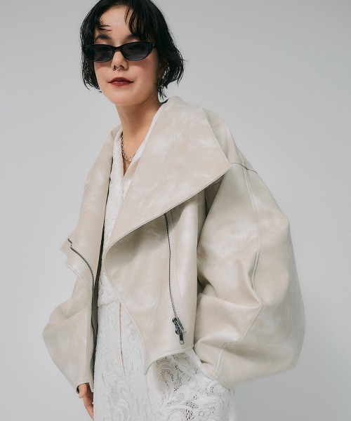 ジャケット・アウター led.tokyo HIGH NECK SHORT LEATHER COAT セール】【led.tokyo】ハイネックショートレザーコート