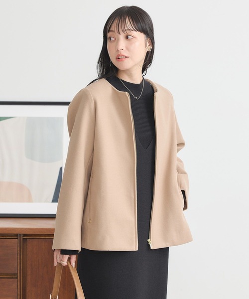 earth music&ecology(アースミュージックアンドエコロジー)の「2Wayフードショートコート(ダッフルコート・レディース・ベージュ/ブラック/アイボリー・L/M)」の10枚目の写真