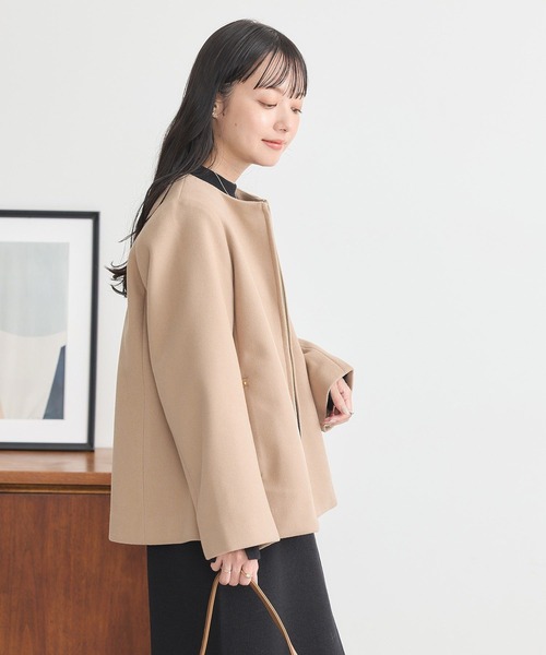 earth music&ecology(アースミュージックアンドエコロジー)の「2Wayフードショートコート(ダッフルコート・レディース・ベージュ/ブラック/アイボリー・L/M)」の11枚目の写真