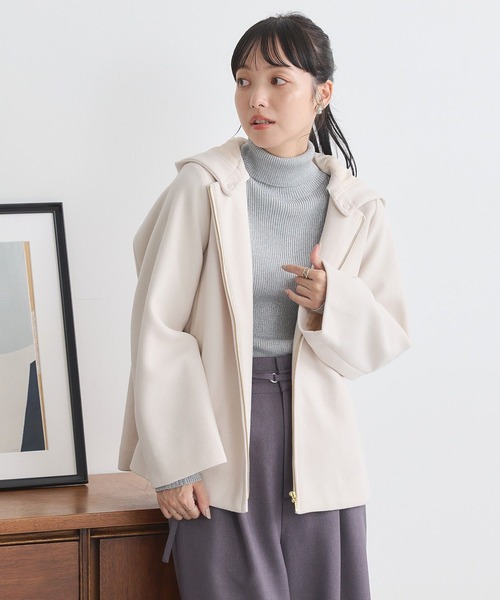 earth music&ecology(アースミュージックアンドエコロジー)の「2Wayフードショートコート(ダッフルコート・レディース・ベージュ/ブラック/アイボリー・L/M)」の20枚目の写真