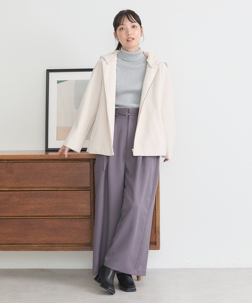 earth music&ecology(アースミュージックアンドエコロジー)の「2Wayフードショートコート(ダッフルコート・レディース・ベージュ/ブラック/アイボリー・L/M)」の22枚目の写真