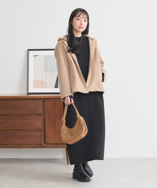 earth music&ecology(アースミュージックアンドエコロジー)の「2Wayフードショートコート(ダッフルコート・レディース・ベージュ/ブラック/アイボリー・L/M)」の13枚目の写真