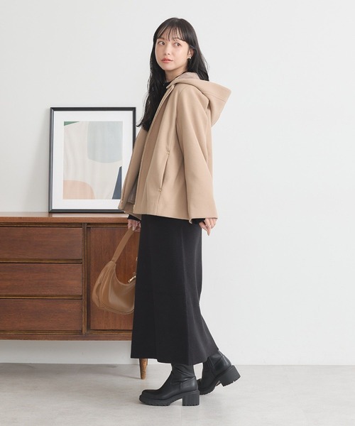 earth music&ecology(アースミュージックアンドエコロジー)の「2Wayフードショートコート(ダッフルコート・レディース・ベージュ/ブラック/アイボリー・L/M)」の15枚目の写真