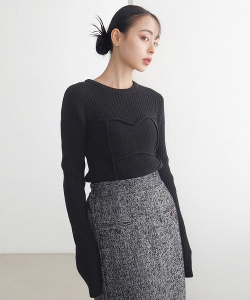 LIAN（リアン）の「ビスチェデザインリブニットトップス（ニット/セーター・レディース・アイボリー/ブラック/グレー/モカ/レッド・FREE）」の6枚目の写真