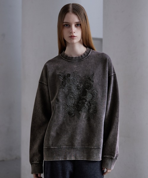 CLEL 刺繍 デザイン スウェット ブラック セール】【CLEL】Heavyweight Embroidery Design Sweat/ヘビーウェイト