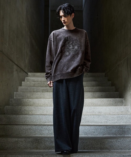 CLEL 刺繍 デザイン スウェット ブラック CLEL（クレイル）の「【CLEL】Heavyweight Embroidery Design Sweat