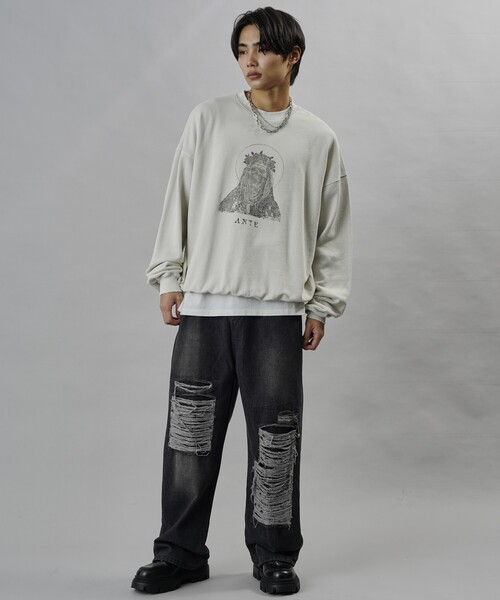 PUBLUX(パブリュクス)の「Bohemian Chop/ボヘミアンチョップ ダメージストレートデニムパンツ(限定展開)(デニムパンツ・メンズ・ブラック・LARGE/SMALL/MEDIUM)」の8枚目の写真