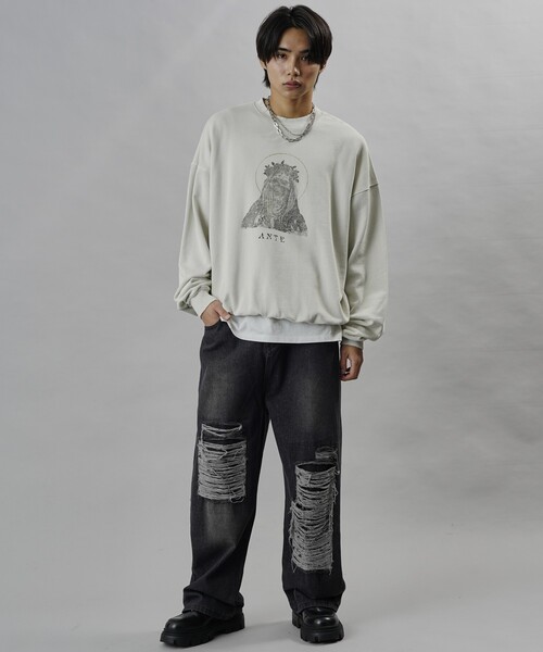 PUBLUX(パブリュクス)の「Bohemian Chop/ボヘミアンチョップ ダメージストレートデニムパンツ(限定展開)(デニムパンツ・メンズ・ブラック・LARGE/SMALL/MEDIUM)」の9枚目の写真