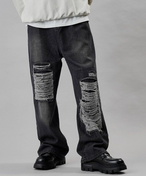 PUBLUX(パブリュクス)の「Bohemian Chop/ボヘミアンチョップ ダメージストレートデニムパンツ(限定展開)(デニムパンツ・メンズ・ブラック・LARGE/SMALL/MEDIUM)」の20枚目の写真