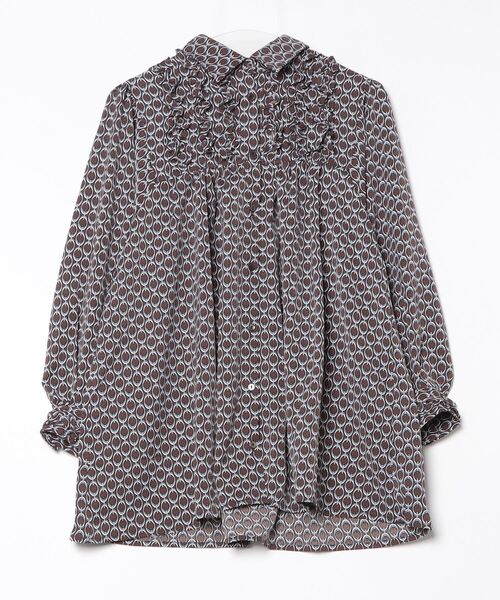 sandy（サンディー）の「【sandy】プリントレギュラーカラーフリルチュニック（チュニック・レディース・ブラック/ブラウン/グリーン/オレンジ・FREE）」の3枚目の写真