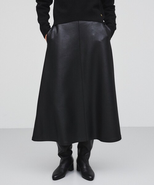 【セール】【手洗い可】レザーライクフレアロングスカート（スカート）｜cloenc（クロエンス）