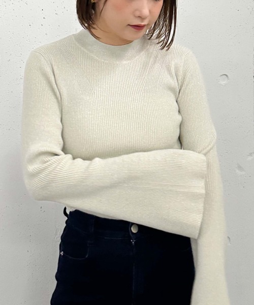 archives（アルシーヴ）の「ラメリブフレアスリーブニット（ニット/セーター・レディース・グレー/アイボリー/ブラック/ピンクベージュ・MEDIUM）」の17枚目の写真