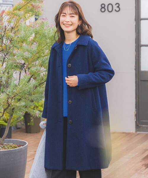 ITS'DEMO（イッツデモ）の「◆【腕周りゆったりで厚手ニットもOK】ステンカラーロングコート（ステンカラーコート・レディース・ネイビー/ベージュ/ダークブラウン・00）」の3枚目の写真