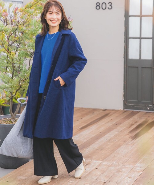 ITS'DEMO（イッツデモ）の「◆【腕周りゆったりで厚手ニットもOK】ステンカラーロングコート（ステンカラーコート・レディース・ネイビー/ベージュ/ダークブラウン・00）」の20枚目の写真