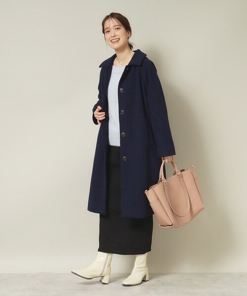 ITS'DEMO（イッツデモ）の「◆【腕周りゆったりで厚手ニットもOK】ステンカラーロングコート（ステンカラーコート・レディース・ネイビー/ベージュ/ダークブラウン・00）」の5枚目の写真