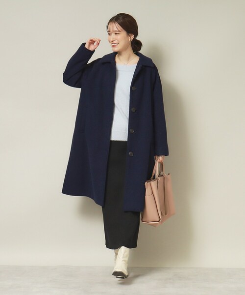 ITS'DEMO（イッツデモ）の「◆【腕周りゆったりで厚手ニットもOK】ステンカラーロングコート（ステンカラーコート・レディース・ネイビー/ベージュ/ダークブラウン・00）」の6枚目の写真