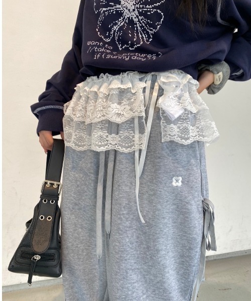 nemne store（ネンネストア）の「【Seoup】リボン裏起毛スウェットパンツ（スウェットパンツ・レディース・グレー系/オートミール/ブラック系・SMALL/MEDIUM）」の4枚目の写真