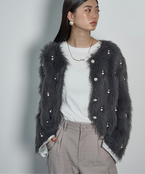 セール】パールビジューシャギーニットカーディガン