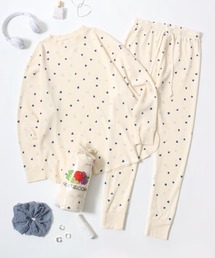 FRUIT OF THE LOOM（フルーツオブザルーム）の「FRUIT OF THE LOOM/フルーツオブザルーム セットアップ 総柄 ワッフル 長袖Tシャツ＆ロングパンツ＆ポーチ 3点セット/ルームウェア/ワンマイルウェア/パジャマ/レディース（ルームウェア/パジャマ）」