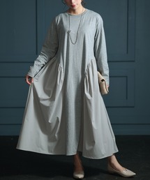 Sawa a la mode | 異素材ギャザーフレアワンピース(ワンピース)