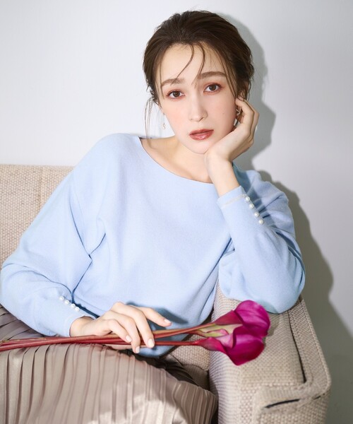index（インデックス）の「◆《6color/XS-LLsize》ボートネックドルマンニット【洗濯機洗い可】（ニット/セーター・レディース・サックスブルー/ネイビー系5/チャコールグレー/オフホワイト/ピンク/グレー・38/36/34/42/40）」の7枚目の写真