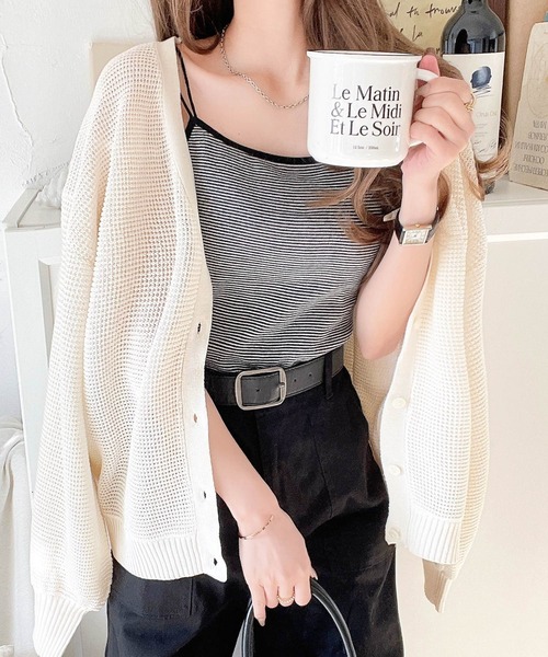 classicalelf（クラシカルエルフ）の「リラクシーで上品。ワッフルニットVネックカーディガン（ドルマンスリーブ）（カーディガン/ボレロ・レディース・ブルー/アイボリー/ブラック・LARGE/MEDIUM/SMALL/X-LARGE）」の18枚目の写真