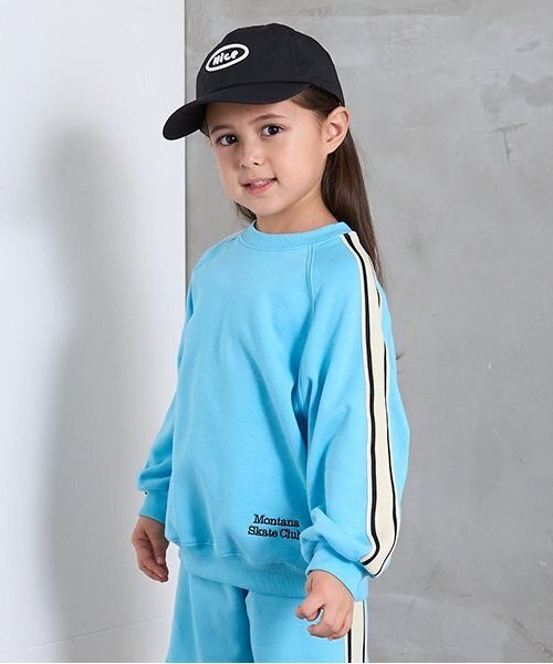 b・ROOM（ビールーム）の「ラインラグランスウェット（スウェット・キッズ・バイオレット/レモンイエロー/トップグレー/ターコイズブルー/オートミール/ブラック・100cm/120cm/150cm/110cm/140cm/130cm）」の4枚目の写真