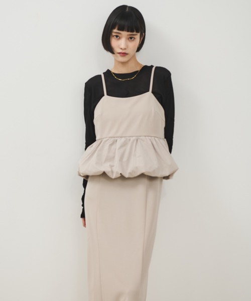 Shelly island（シェリーアイランド）の「ウエストペプラムキャミワンピース（ワンピース・レディース・ブラック/ホワイト・FREE）」の4枚目の写真