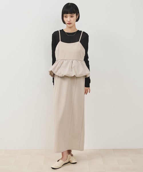 Shelly island（シェリーアイランド）の「ウエストペプラムキャミワンピース（ワンピース・レディース・ブラック/ホワイト・FREE）」の7枚目の写真