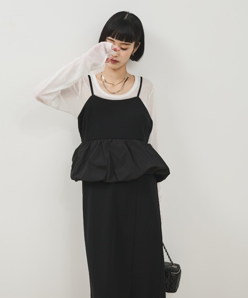 Shelly island（シェリーアイランド）の「ウエストペプラムキャミワンピース（ワンピース・レディース・ブラック/ホワイト・FREE）」の12枚目の写真