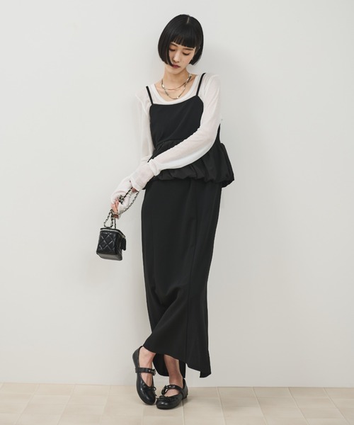 Shelly island（シェリーアイランド）の「ウエストペプラムキャミワンピース（ワンピース・レディース・ブラック/ホワイト・FREE）」の13枚目の写真