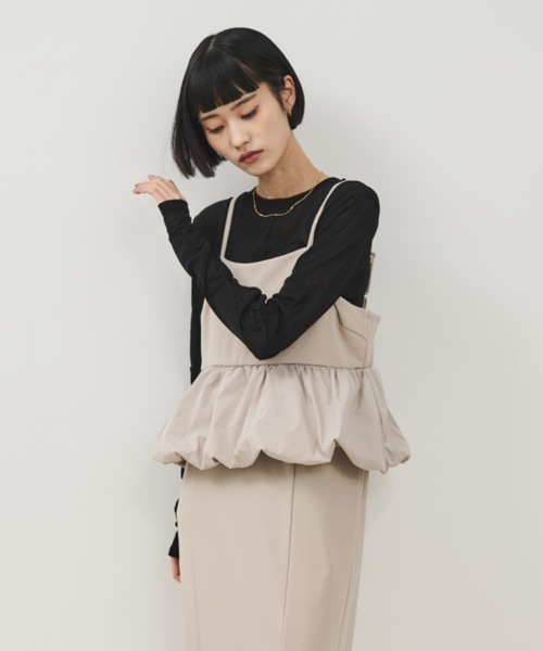 Shelly island（シェリーアイランド）の「ウエストペプラムキャミワンピース（ワンピース・レディース・ブラック/ホワイト・FREE）」の5枚目の写真