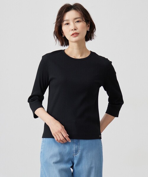 J.PRESS Ladies(J.プレス レディス)の「リブ クルーネック カットソー(Tシャツ/カットソー・レディース・ライトグレー系/ブラック系/ホワイト系・SMALL)」の1枚目の写真