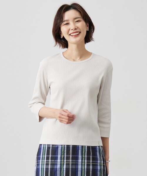 J.PRESS Ladies(J.プレス レディス)の「リブ クルーネック カットソー(Tシャツ/カットソー・レディース・ライトグレー系/ブラック系/ホワイト系・SMALL)」の3枚目の写真