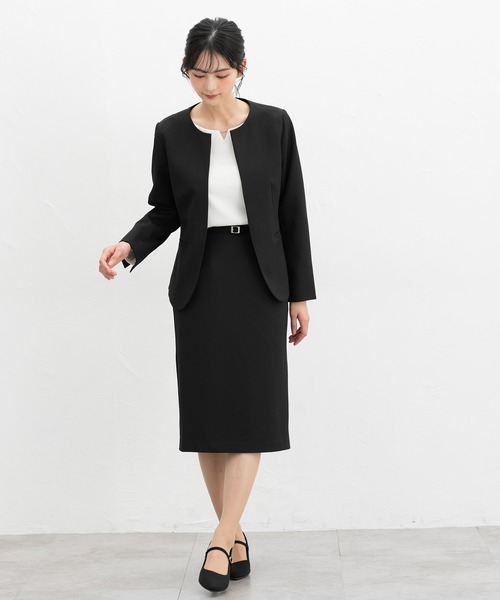 Honeys（ハニーズ）の「【ストレッチ・ウォッシャブル・イージーケア】セレモニー対応ノーカラージャケット（ノーカラージャケット・レディース・杢グレー/ベージュ/ネイビー/ブラック/グレイッシュベージュ・S/M/LL/L/3L）」の11枚目の写真