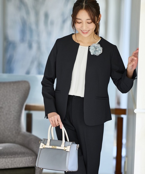 Honeys（ハニーズ）の「【ストレッチ・ウォッシャブル・イージーケア】セレモニー対応ノーカラージャケット（ノーカラージャケット・レディース・杢グレー/ベージュ/ネイビー/ブラック/グレイッシュベージュ・S/M/LL/L/3L）」の16枚目の写真