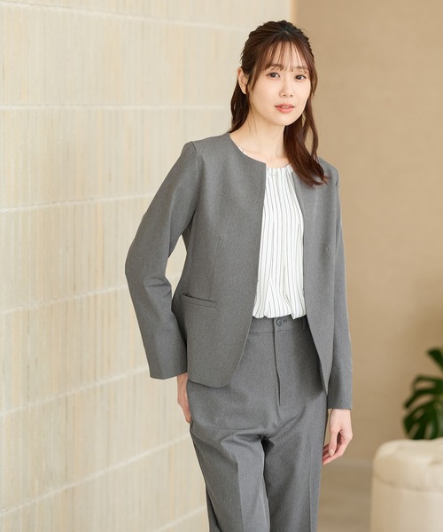 ノーカラー スーツ ジャケット ルーズパンツ カジュアル ストレッチ・ウォッシャブル・イージーケア】セレモニー対応ノー