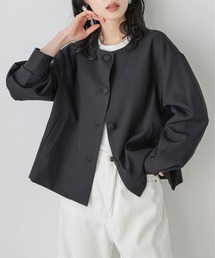 ノーカラージャケット（ブラック/黒色系・ショート丈）ファッション