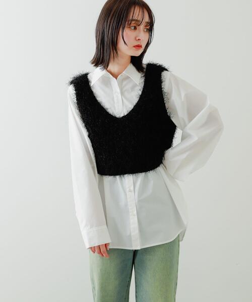 SENSE OF PLACE by URBAN RESEARCH（センスオブプレイスバイアーバンリサーチ）の「クロップドフェザーヤーンニットベスト（ベスト・レディース・グレー/ブラック/アイボリー・ONE）」の16枚目の写真