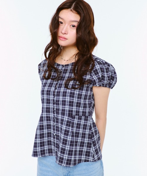 PUFF SLEEVE CHECKED BLOUSE / チェックパフスリーブブラウス