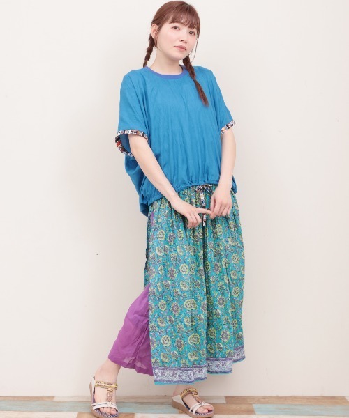 チチカカ（チチカカ）の「楊柳裾ドロストブラウス（シャツ/ブラウス・レディース・ブルー/ベージュ/マスタード・FREE）」の6枚目の写真