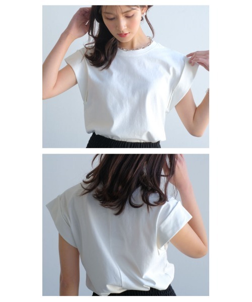 aquagarage（アクアガレージ）の「フレンチスリーブカットソー Tシャツ（Tシャツ/カットソー・レディース・ホワイト/チャコール/ブラック・M/L）」の4枚目の写真
