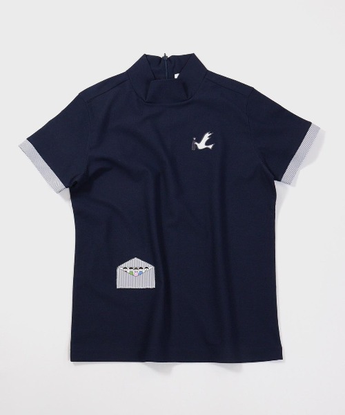 Picone CLUB(ピッコーネクラブ)の「UV冷感ハイネック刺繍プルオーバー(Tシャツ/カットソー・レディース・ベージュ/ホワイト/ピンク/ネイビー・S/L/M)」の3枚目の写真