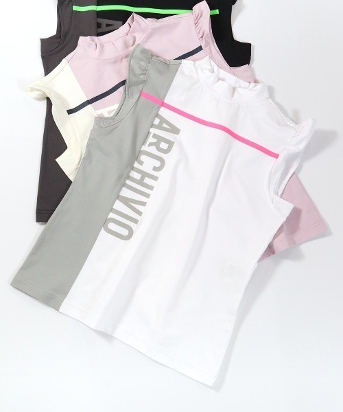 archivio(アルチビオ)の「<LADIES>肩フリルUV速乾ノースリトップス(Tシャツ/カットソー・レディース・ピンク/ホワイト/ブラック・S/M/L)」の2枚目の写真