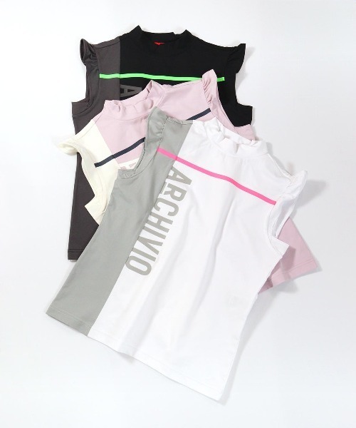 archivio(アルチビオ)の「<LADIES>肩フリルUV速乾ノースリトップス(Tシャツ/カットソー・レディース・ピンク/ホワイト/ブラック・S/M/L)」の18枚目の写真