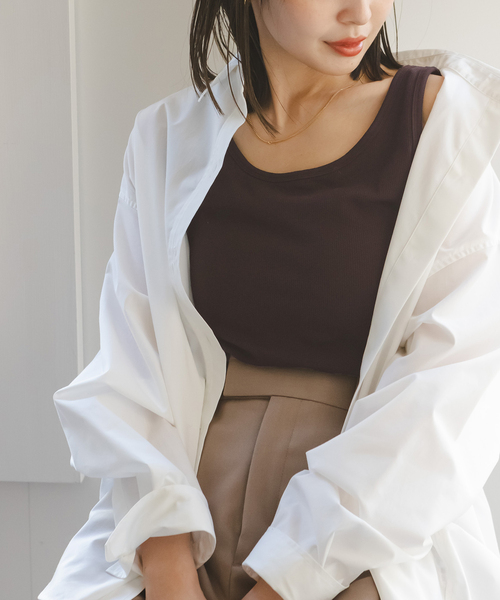 Noble(ノーブル)の「カップ付きコンフォートリブタンク(タンクトップ・レディース・ホワイト/ブラック/ブラウン・FREE)」の3枚目の写真