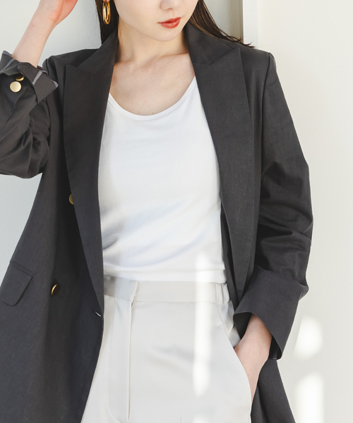 Noble(ノーブル)の「カップ付きコンフォートリブタンク(タンクトップ・レディース・ホワイト/ブラック/ブラウン・FREE)」の2枚目の写真