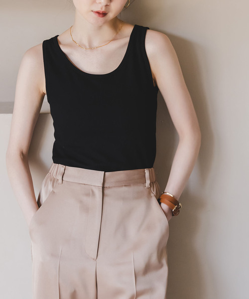 Noble(ノーブル)の「カップ付きコンフォートリブタンク(タンクトップ・レディース・ホワイト/ブラック/ブラウン・FREE)」の4枚目の写真