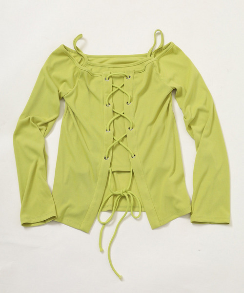SPIRALGIRL（スパイラルガール）の「オフショルレースアップアンサンブルトップス（Tシャツ/カットソー・レディース・ブラウン/グリーン/ブラック・FREE）」の15枚目の写真