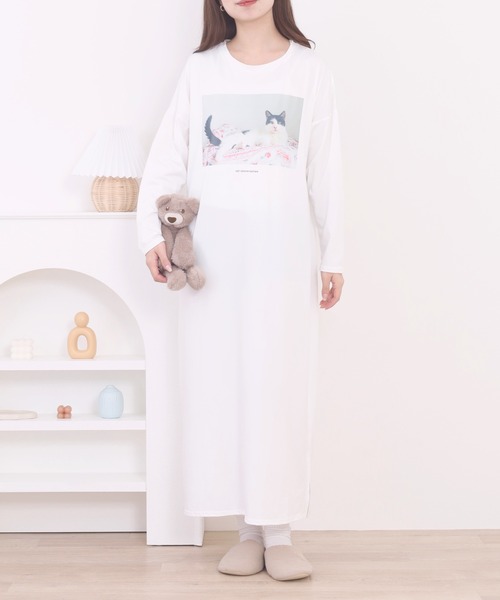 FUNALIVE（ファンアライブ）の「CAT DAYワンピース（ルームワンピース・レディース・ベージュ系その他/ホワイト系その他/グレー系その他・M-L）」の17枚目の写真